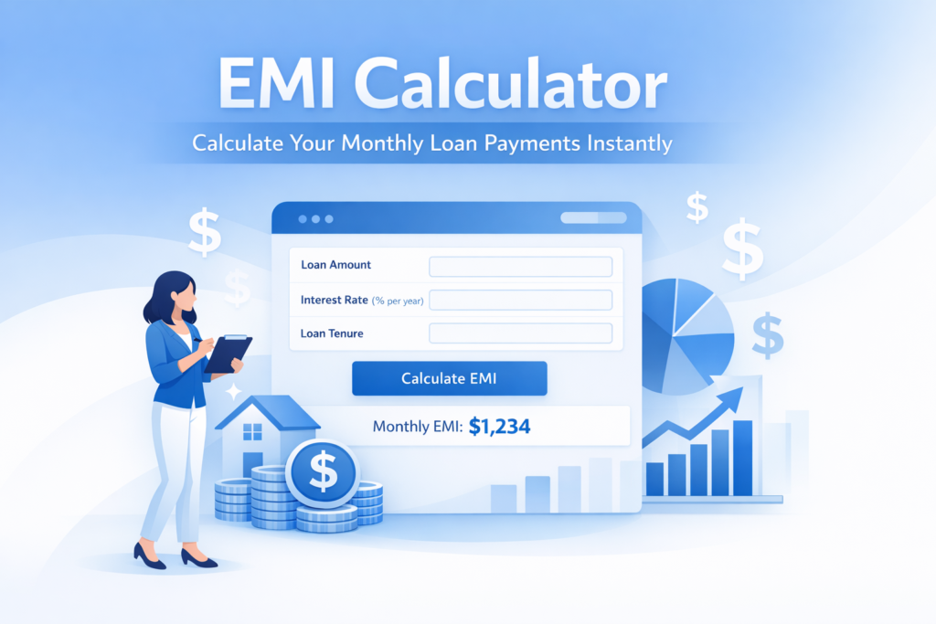 EMI calculator tool for calculating loan monthly payments